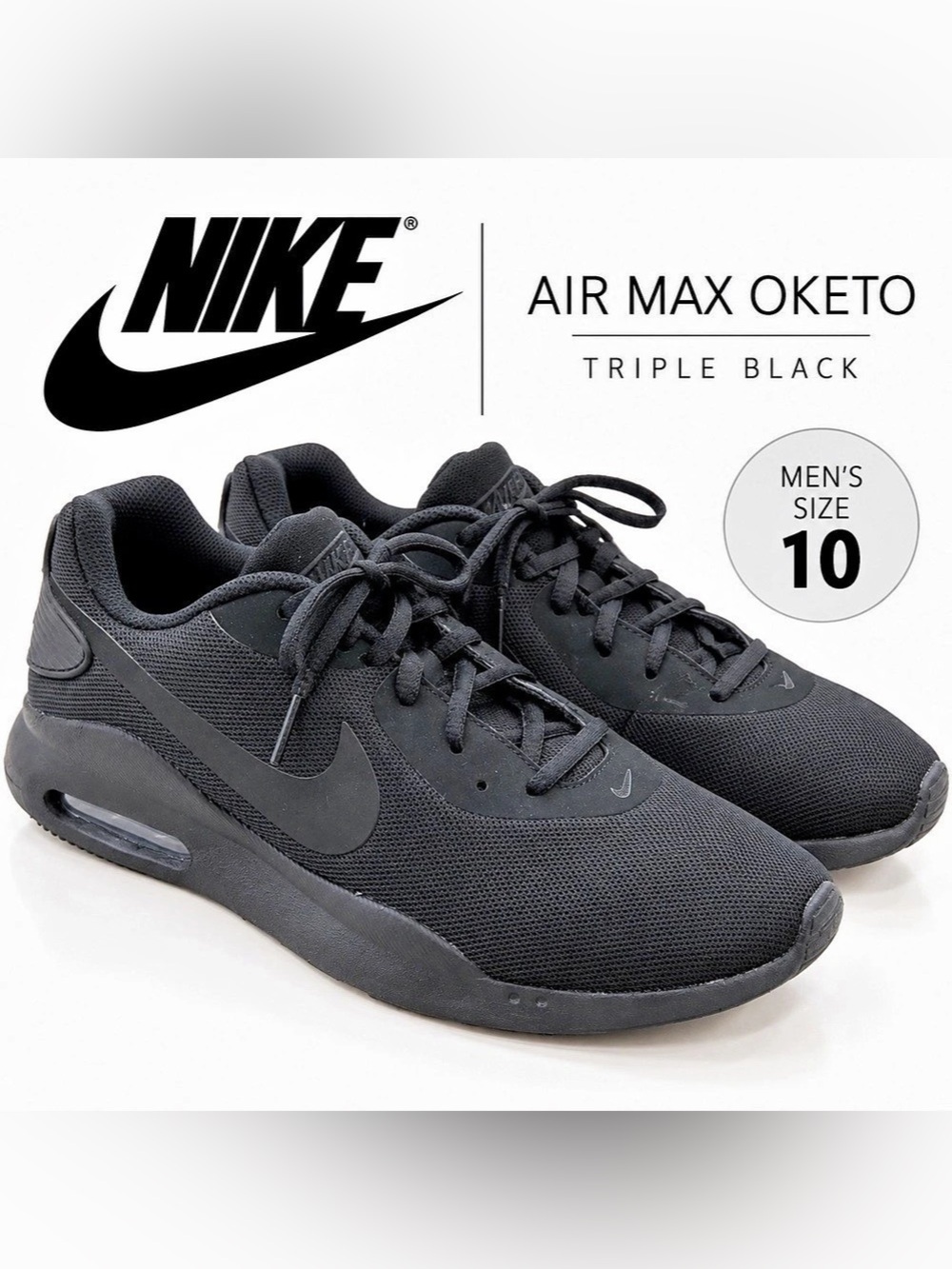 Nike Air Max Oketo Men's Size 10 Triple Black Sneakers